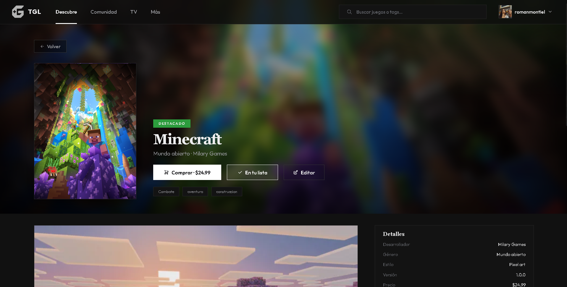 Pagina de cada juego