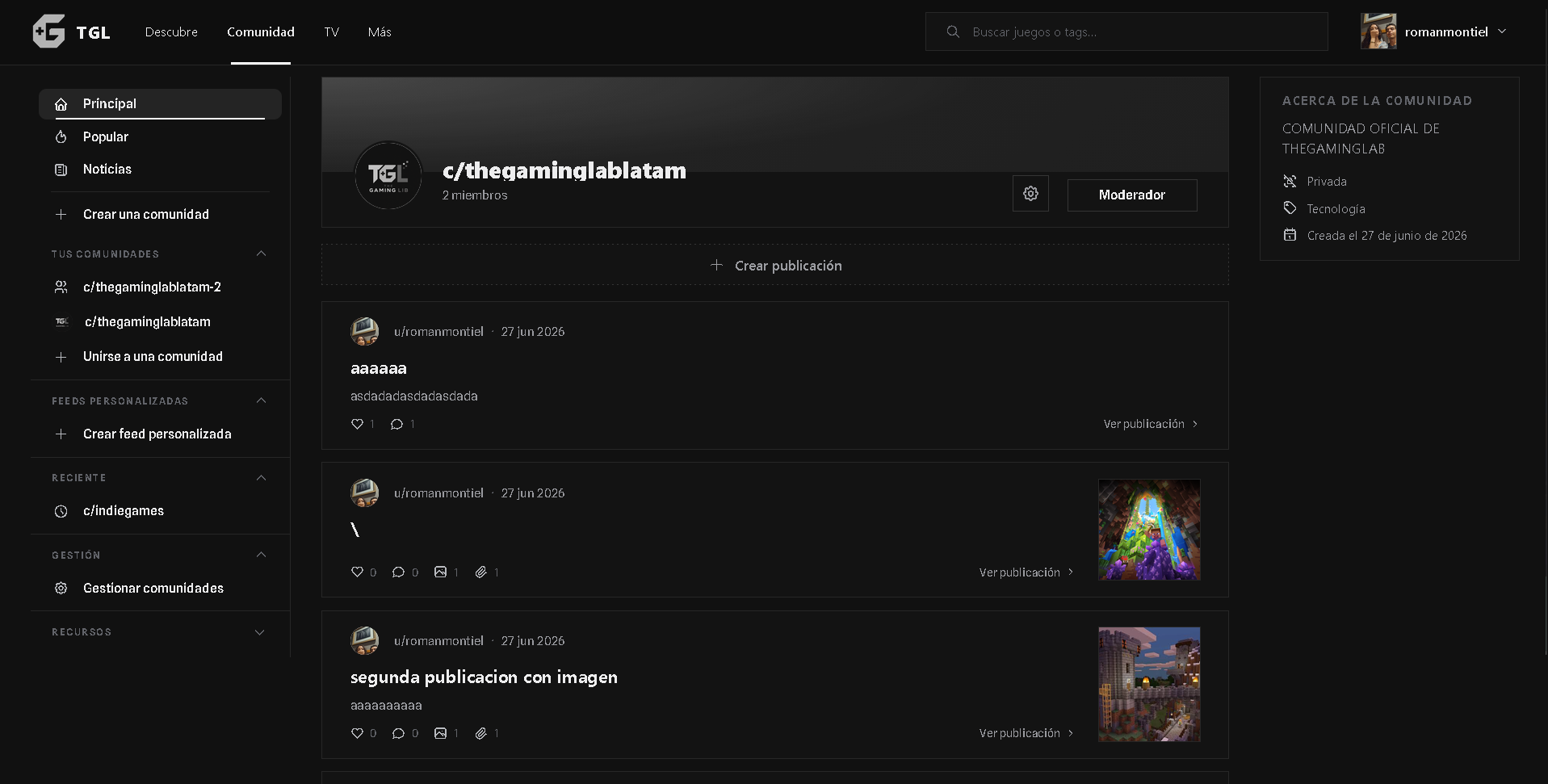 Pagina de una comunidad